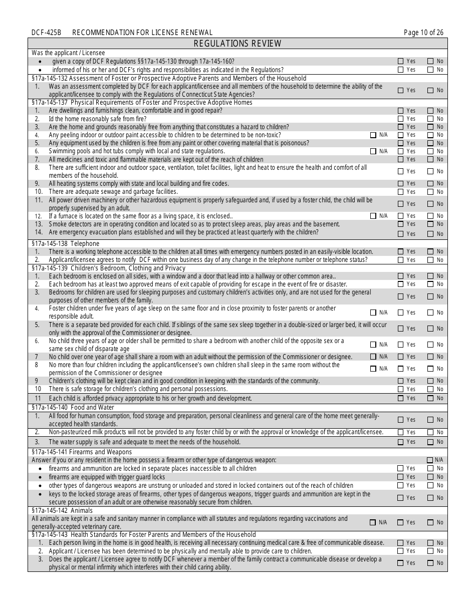 Form DCF-425B Recommendation for License Renewal - Connecticut, Page 10