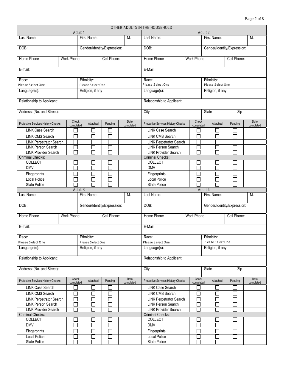 Form DCF-805 Assessment for Licensure for a Relative, Fictive Kin or Independent (Interstate Compact) Foster Home - Connecticut, Page 2