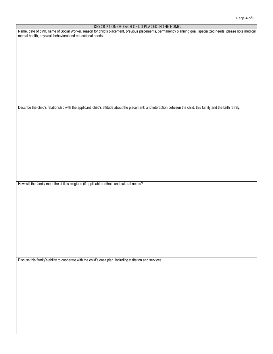 Form DCF-805 Assessment for Licensure for a Relative, Fictive Kin or Independent (Interstate Compact) Foster Home - Connecticut, Page 4