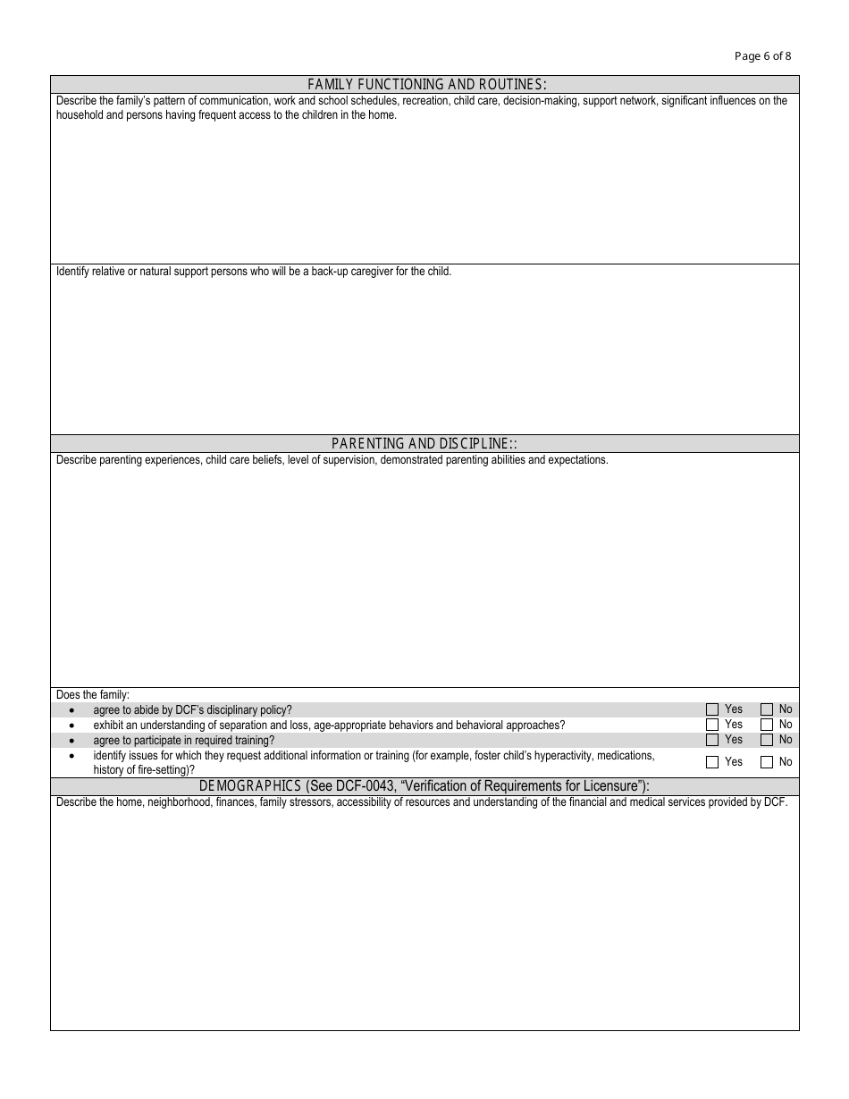 Form DCF-805 Assessment for Licensure for a Relative, Fictive Kin or Independent (Interstate Compact) Foster Home - Connecticut, Page 6