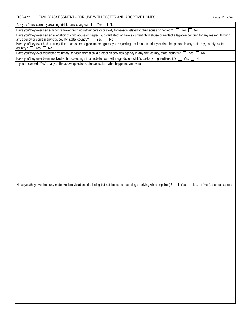 Form DCF-472 Family Assessment - for Use With Foster and Adoptive Homes - Connecticut, Page 11