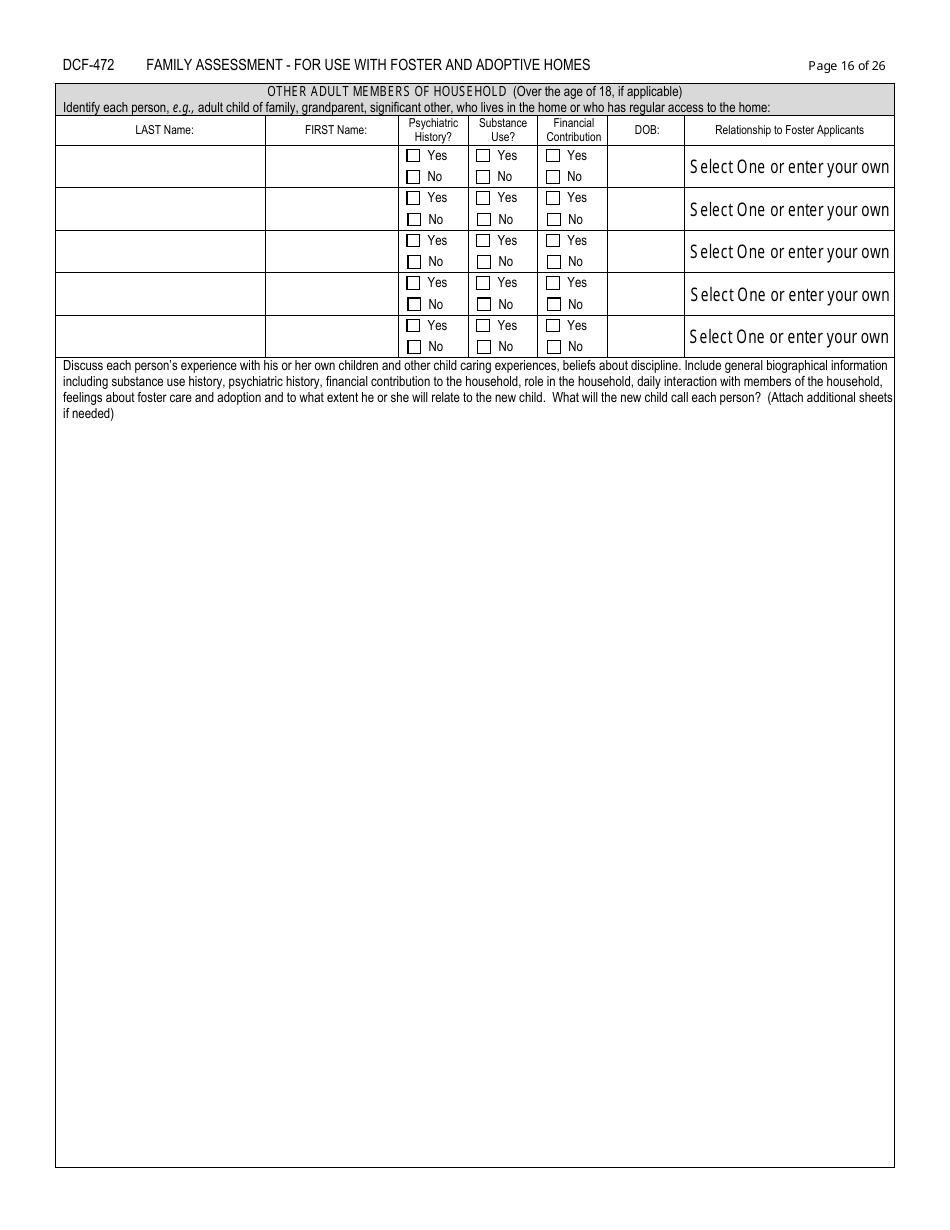 Form DCF-472 Family Assessment - for Use With Foster and Adoptive Homes - Connecticut, Page 16