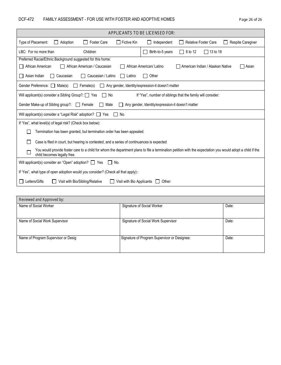 Form DCF-472 Family Assessment - for Use With Foster and Adoptive Homes - Connecticut, Page 26