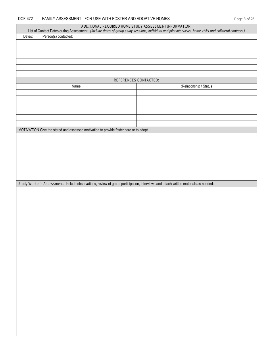 Form DCF-472 Family Assessment - for Use With Foster and Adoptive Homes - Connecticut, Page 3