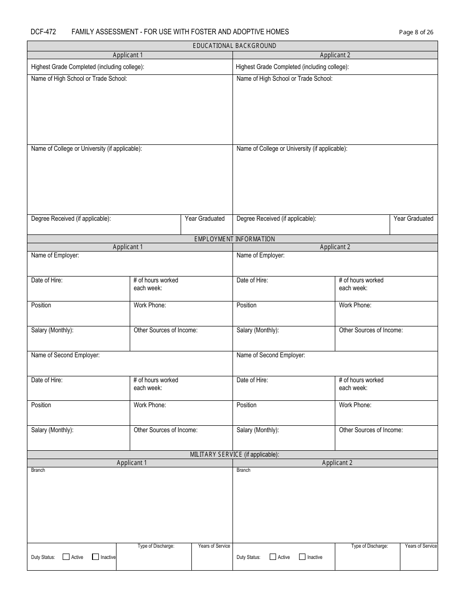Form DCF-472 Family Assessment - for Use With Foster and Adoptive Homes - Connecticut, Page 8