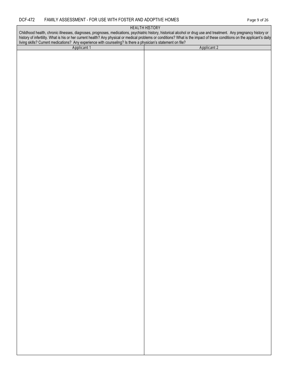 Form DCF-472 Family Assessment - for Use With Foster and Adoptive Homes - Connecticut, Page 9
