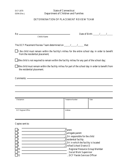 Form DCF-2070  Printable Pdf