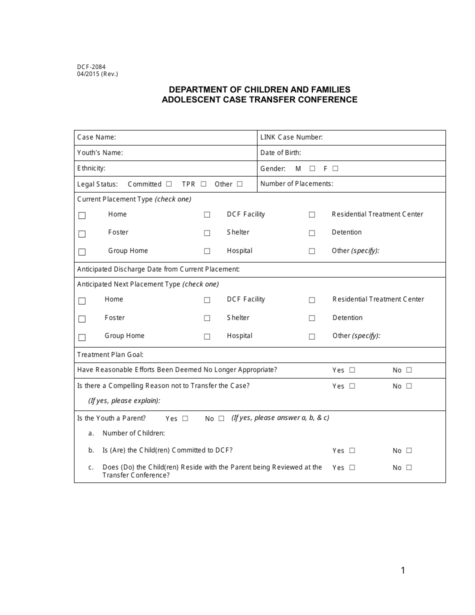 Form DCF-2084 Adolescent Case Transfer Conference - Connecticut, Page 1