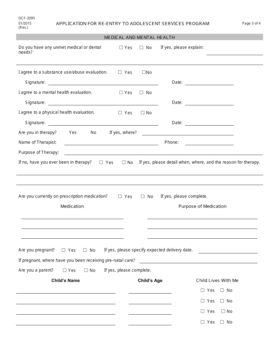 Form DCF-2095 Application for Re-entry to Adolescent Services Program - Connecticut, Page 3