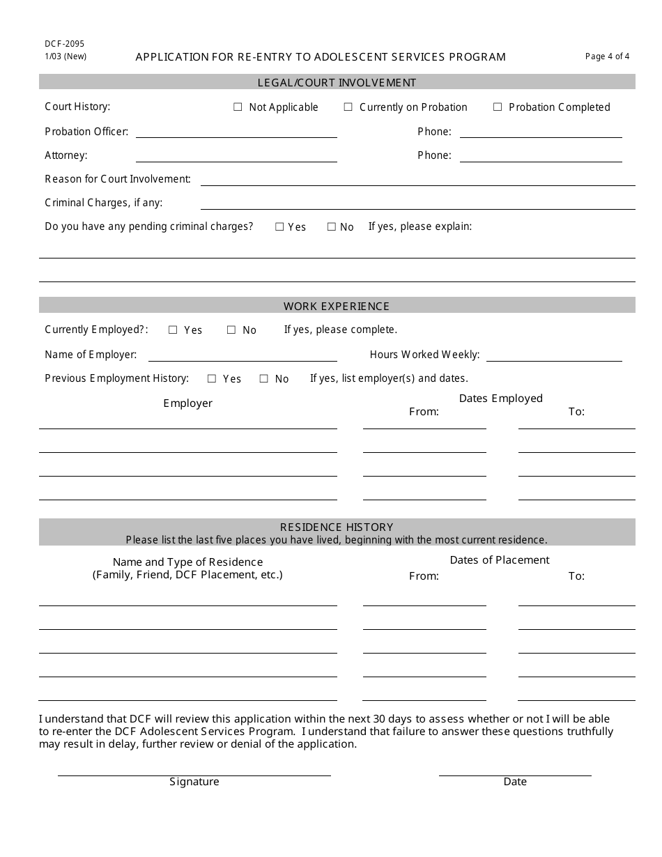 Form DCF-2095 Application for Re-entry to Adolescent Services Program - Connecticut, Page 4