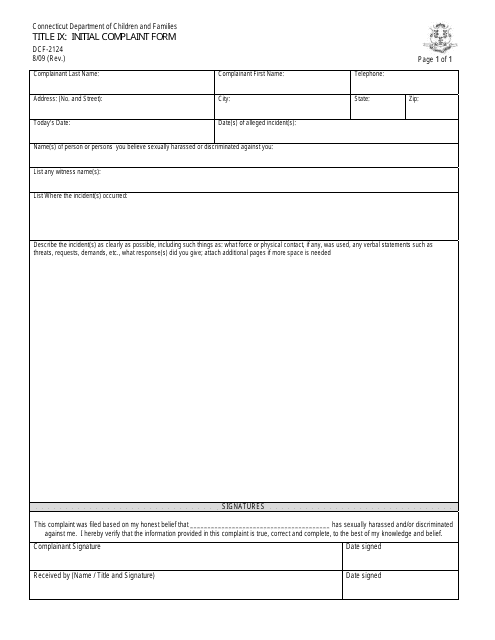 Form DCF-2124 Title IX: Initial Complaint Form - Connecticut