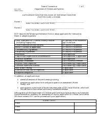 Document preview: Form DCF-2109 Authorization for Release of Information for Foster Care License - Connecticut