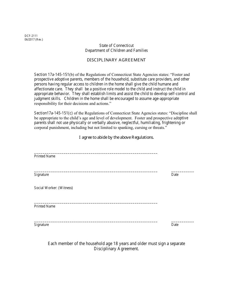 Form DCF-2111 Disciplinary Agreement - Connecticut, Page 1