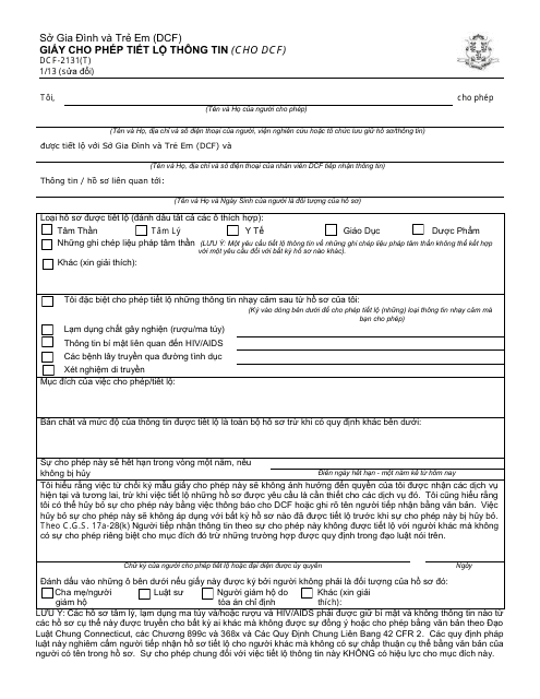 Form DCF-2131(T) Authorization for Release of Information to Dcf - Connecticut (Vietnamese)