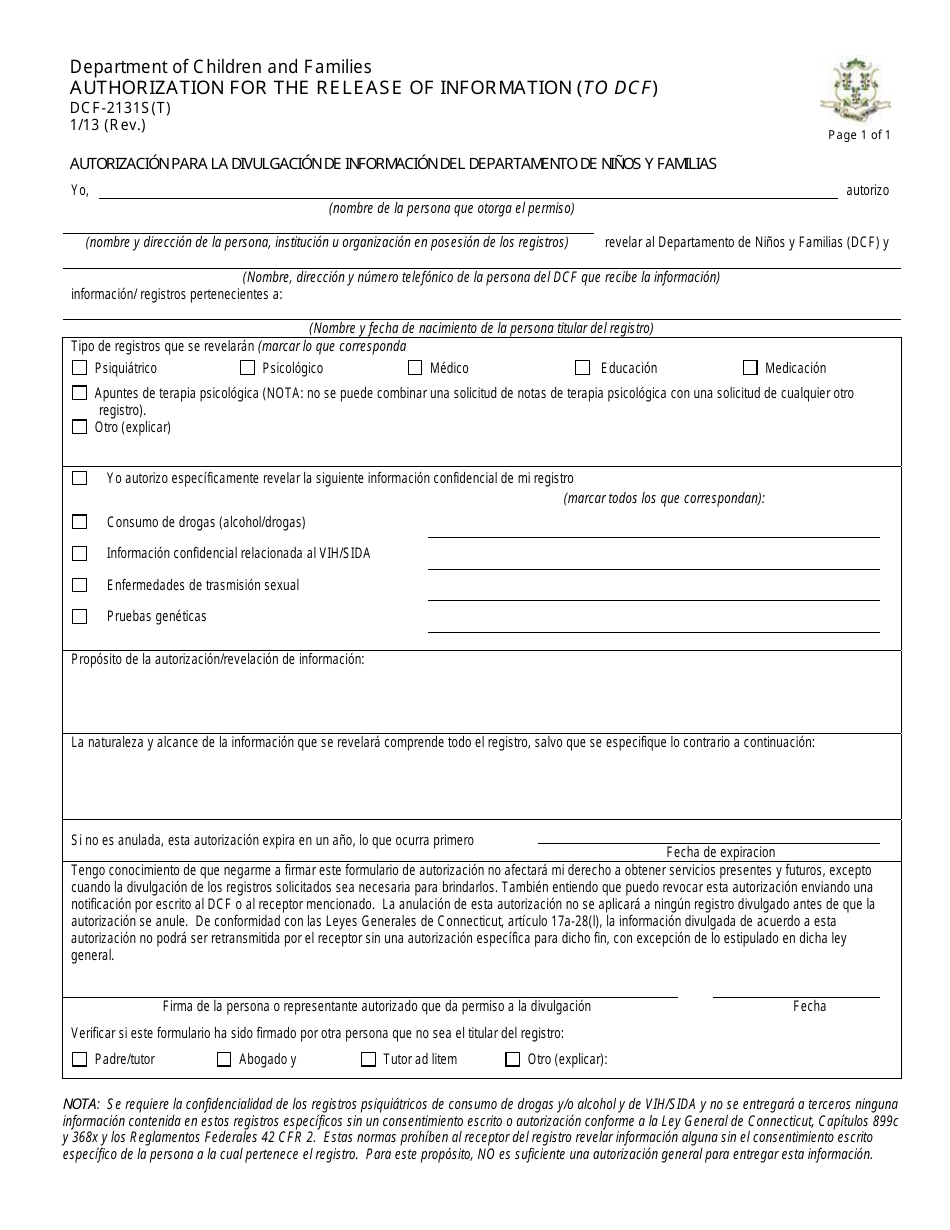 Formulario DCF-2131S(T) - Fill Out, Sign Online and Download Fillable ...