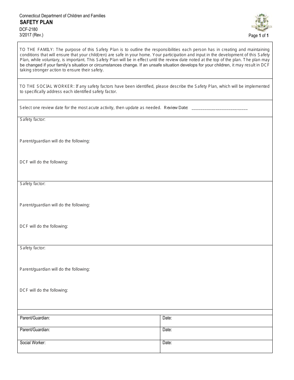 Form DCF-2180 Safety Plan - Connecticut, Page 1