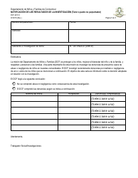 Document preview: Formulario DCF-2210 C Notificacion De Los Resultados De La Investigacion (Tutor O Padre No Perpetrador) - Connecticut (Spanish)