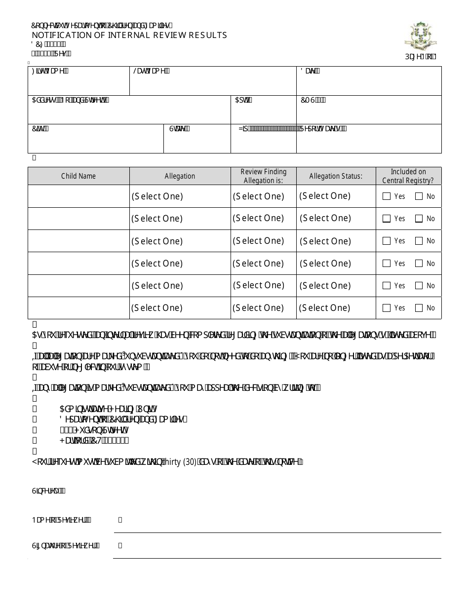 Form DCF-2212 Notification of Internal Review Results - Connecticut, Page 1