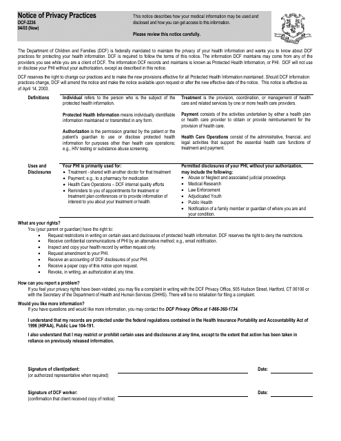 Form DCF-2236 Notice of Privacy Practices - Connecticut