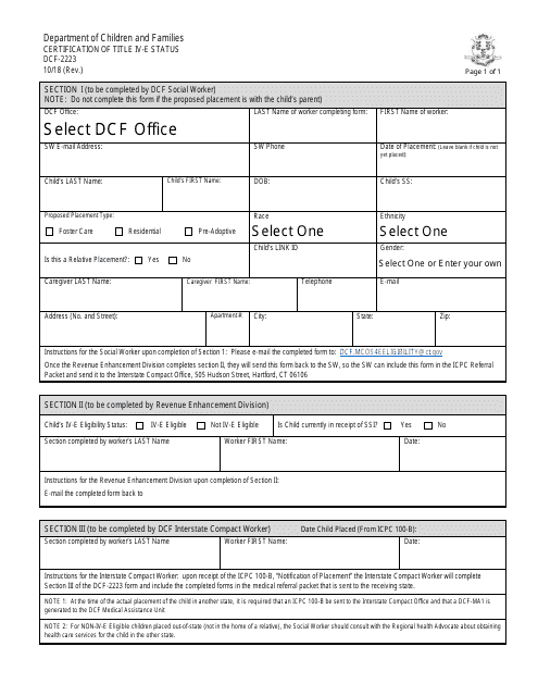 Form DCF-2223 Certification of Title IV-E Status - Connecticut