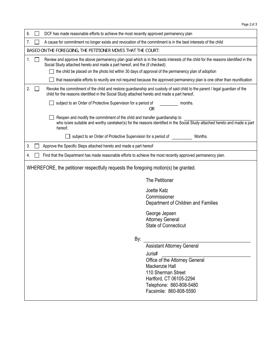 Form DCF-2240 Motion to Review Permanency Plan / Revoke Commitment / Transfer Guardianship - Connecticut, Page 2