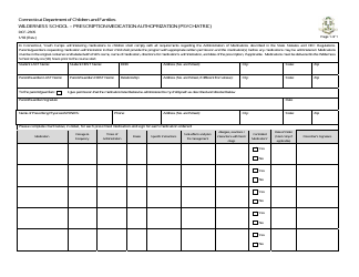 Document preview: Form DCF-2305 Wilderness School - Prescription Medication Authorization (Psychiatric) - Connecticut