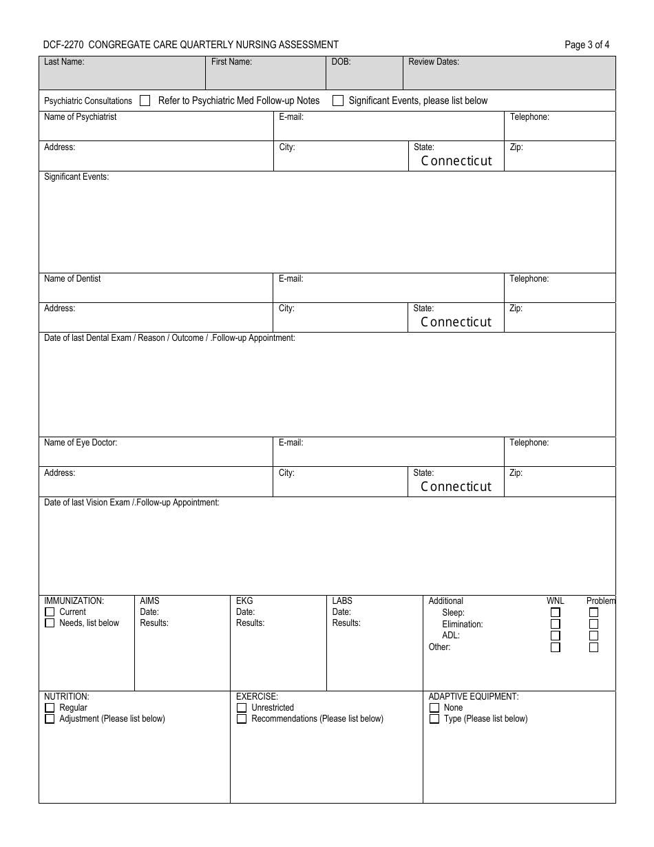Form DCF-2270 Congregate Care Quarterly Nursing Assessment - Connecticut, Page 3