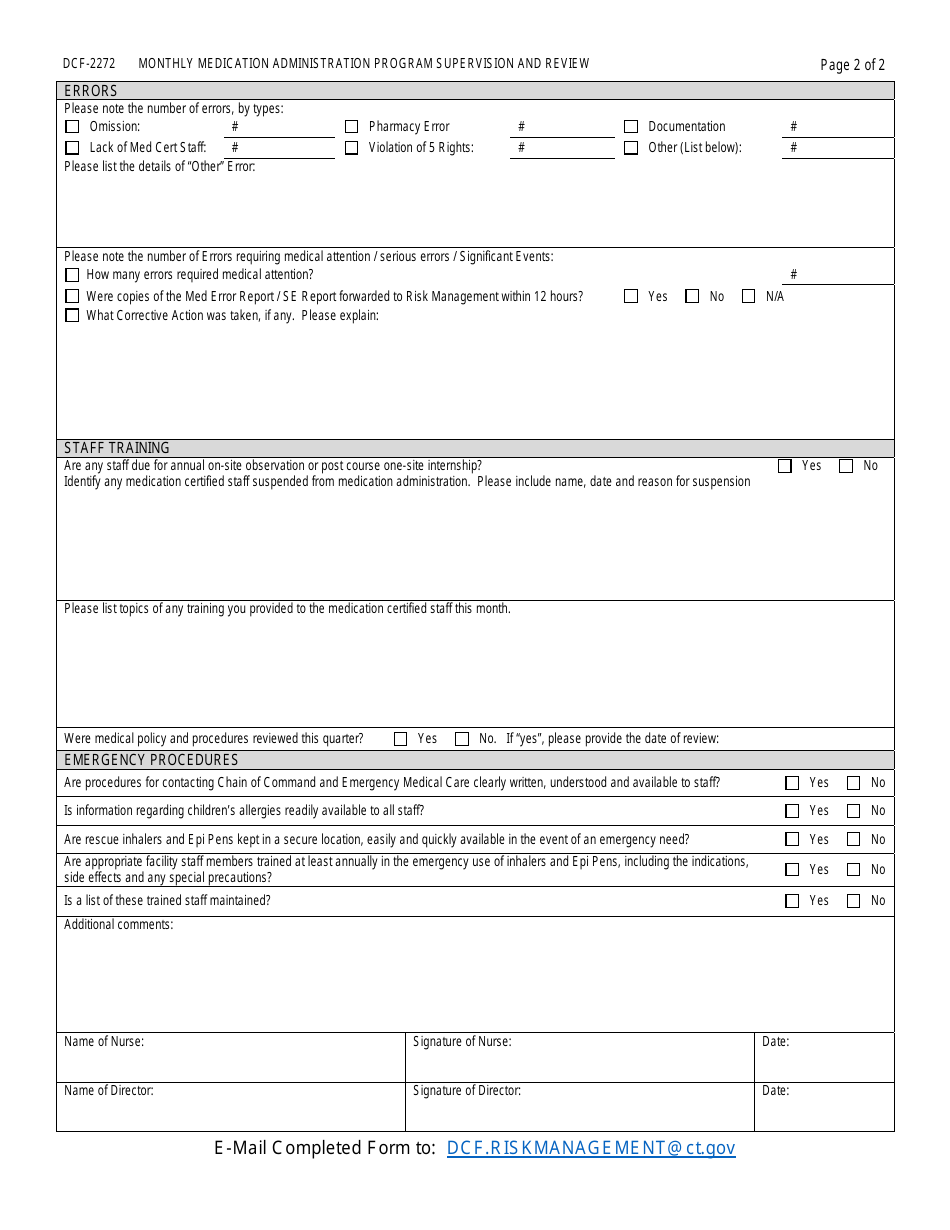 Form DCF-2272 Monthly Medication Administration Program Supervision and Review - Connecticut, Page 2