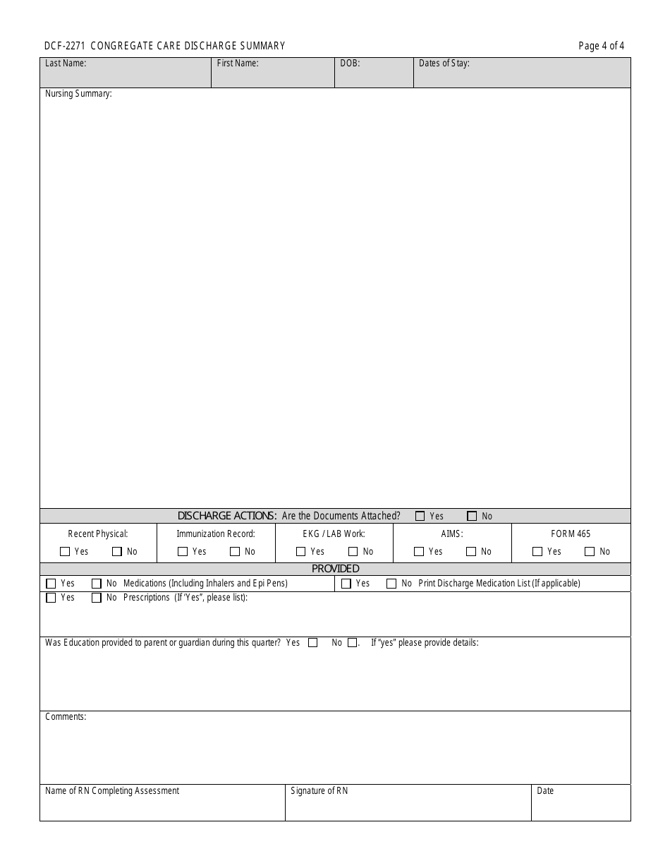 Form DCF-2271 Congregate Care Discharge Summary - Connecticut, Page 4