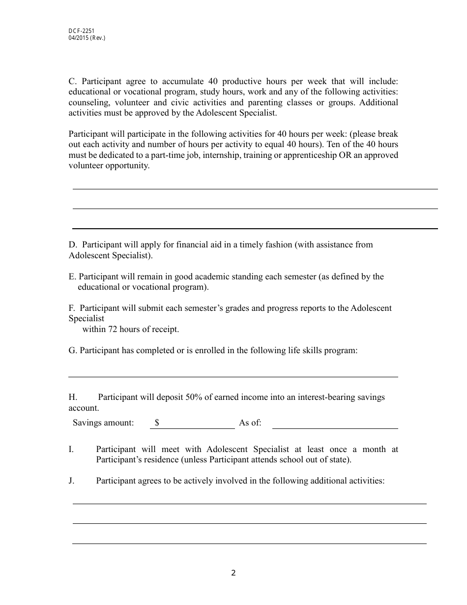 Form DCF-2251 Community Housing Assistance Program (Chap) Contract - Connecticut, Page 2