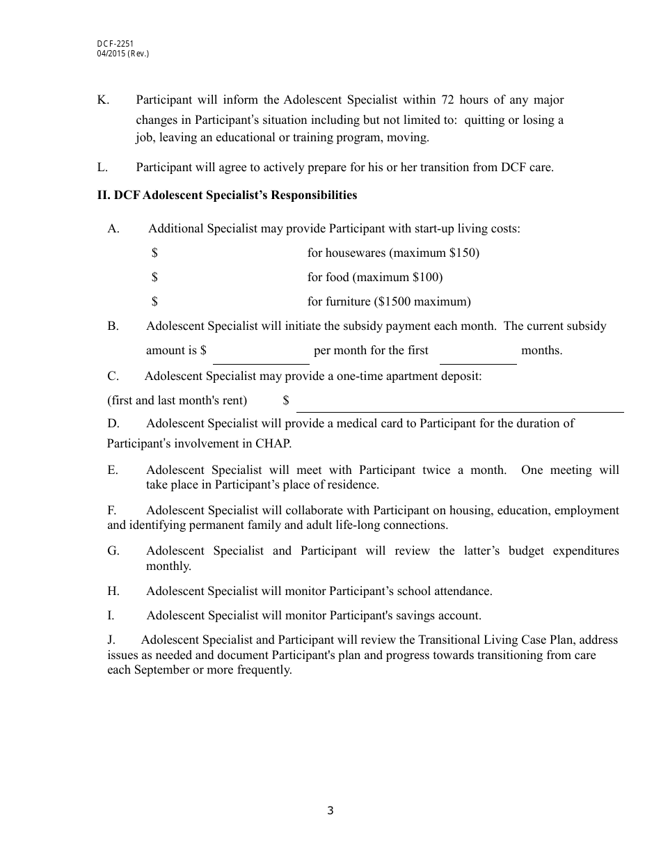 Form DCF-2251 Community Housing Assistance Program (Chap) Contract - Connecticut, Page 3