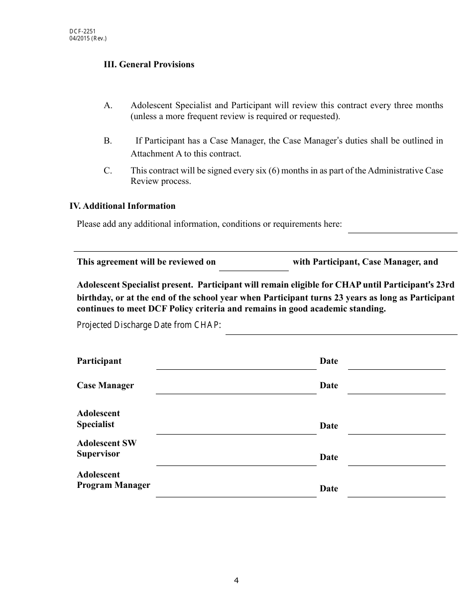Form DCF-2251 Community Housing Assistance Program (Chap) Contract - Connecticut, Page 4