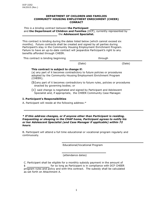 Form DCF-2252 Community Housing Employment Enrichment (Cheer) Conract - Connecticut