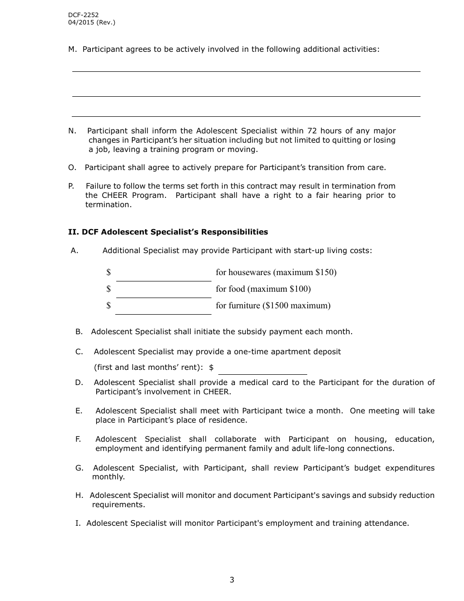 Form DCF-2252 Community Housing Employment Enrichment (Cheer) Conract - Connecticut, Page 3