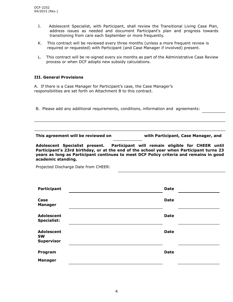 Form DCF-2252 Community Housing Employment Enrichment (Cheer) Conract - Connecticut, Page 4