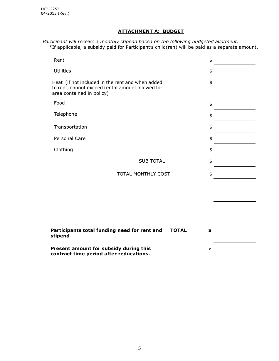 Form DCF-2252 Community Housing Employment Enrichment (Cheer) Conract - Connecticut, Page 5