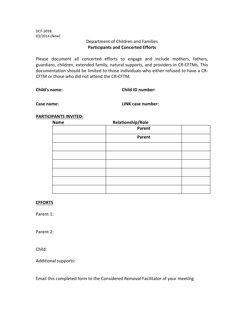 Form DCF-3038 Considered Removal Participants and Concerted Efforts - Connecticut, Page 1