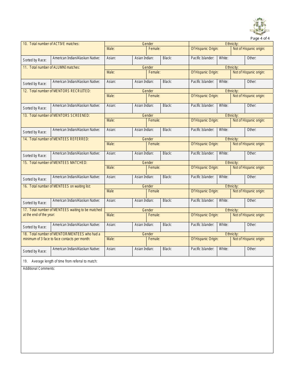 Form DCF-3002 Annual Report - One on One Mentoring Program - Connecticut, Page 4