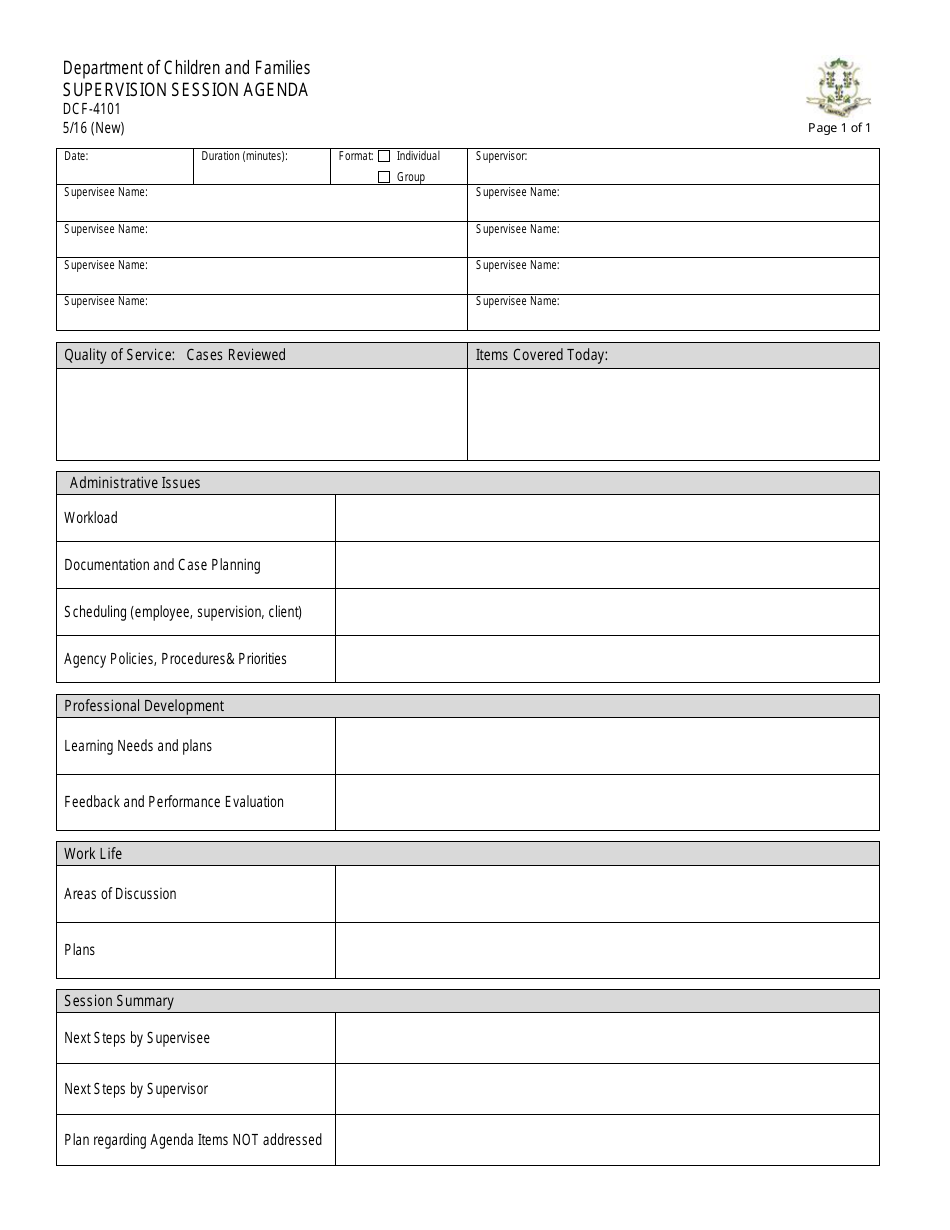 Form DCF-4101 Supervision Session Agenda - Connecticut, Page 1