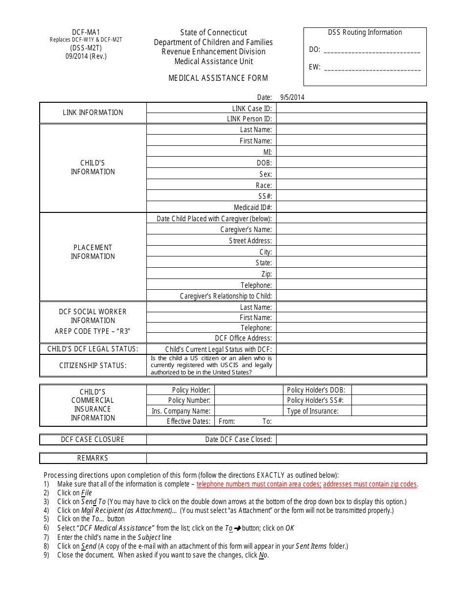 Form DCF-MA1 Medical Assistance Form - Connecticut, Page 1