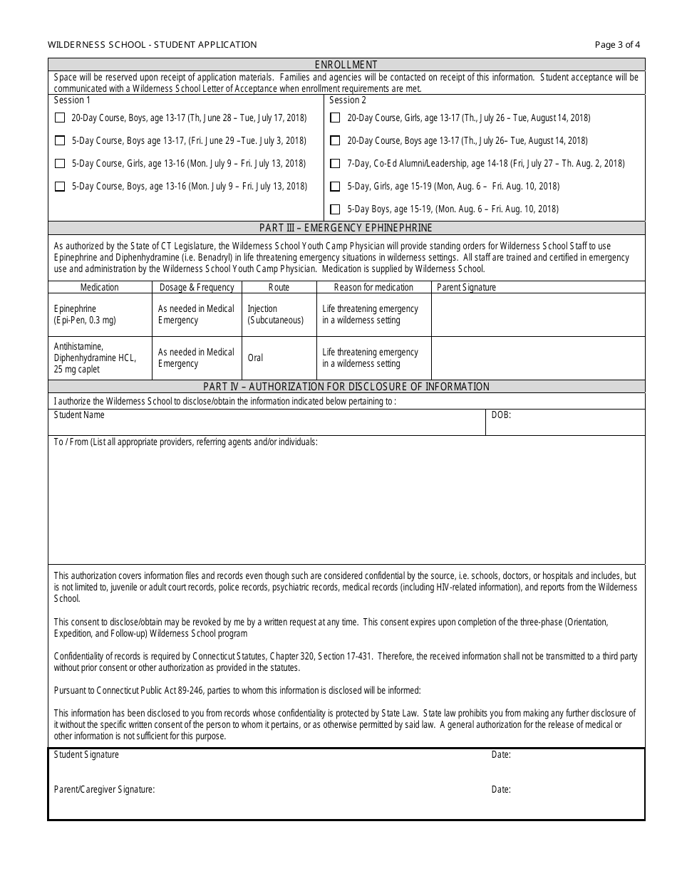 Form DCF-2300 Wilderness School Student Application - Connecticut, Page 3