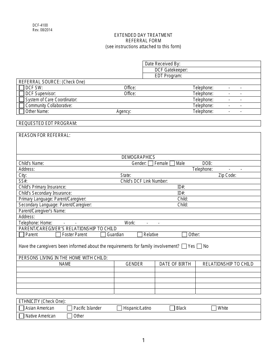 Form DCF-4100 Extended Day Treatment Referral Form - Connecticut, Page 1
