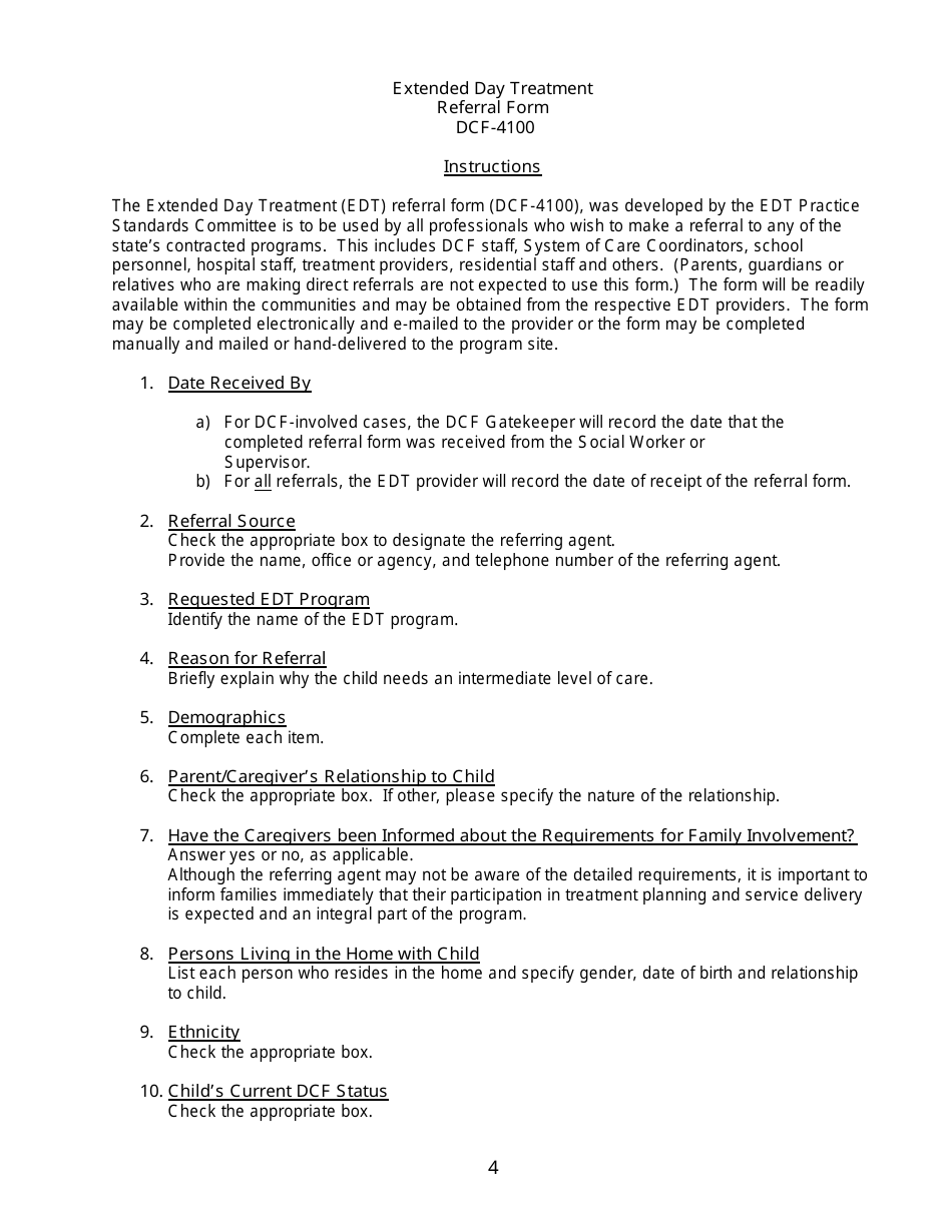 Form DCF-4100 - Fill Out, Sign Online and Download Printable PDF ...