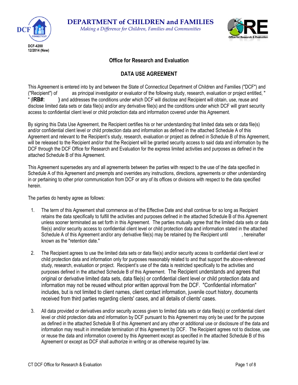 Form DCF-4200 Data Use Agreement - Connecticut, Page 1