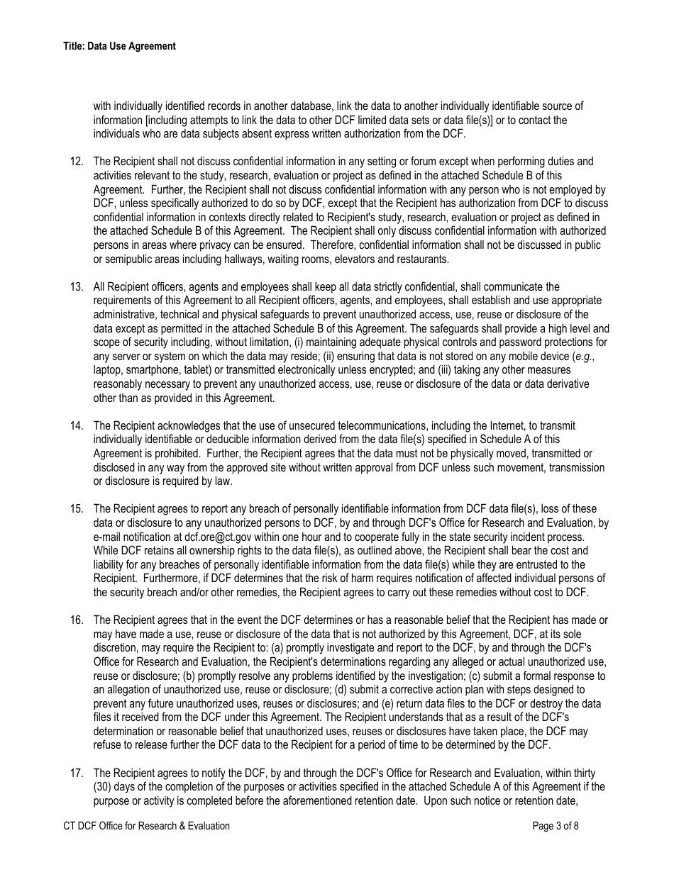 Form DCF-4200 Data Use Agreement - Connecticut, Page 3