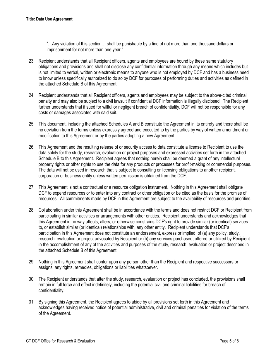 Form DCF-4200 Data Use Agreement - Connecticut, Page 5