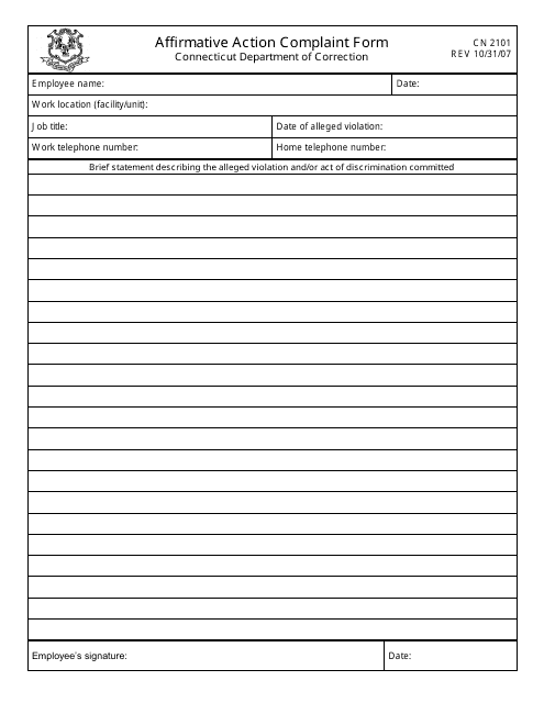Form CN2101 Affirmative Action Complaint Form - Connecticut
