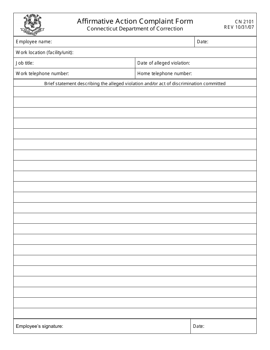 Form CN2101 Affirmative Action Complaint Form - Connecticut, Page 1