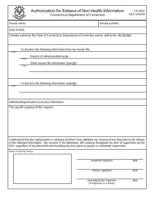 Form CN4402 Authorization for Release of Non-health Information - Connecticut