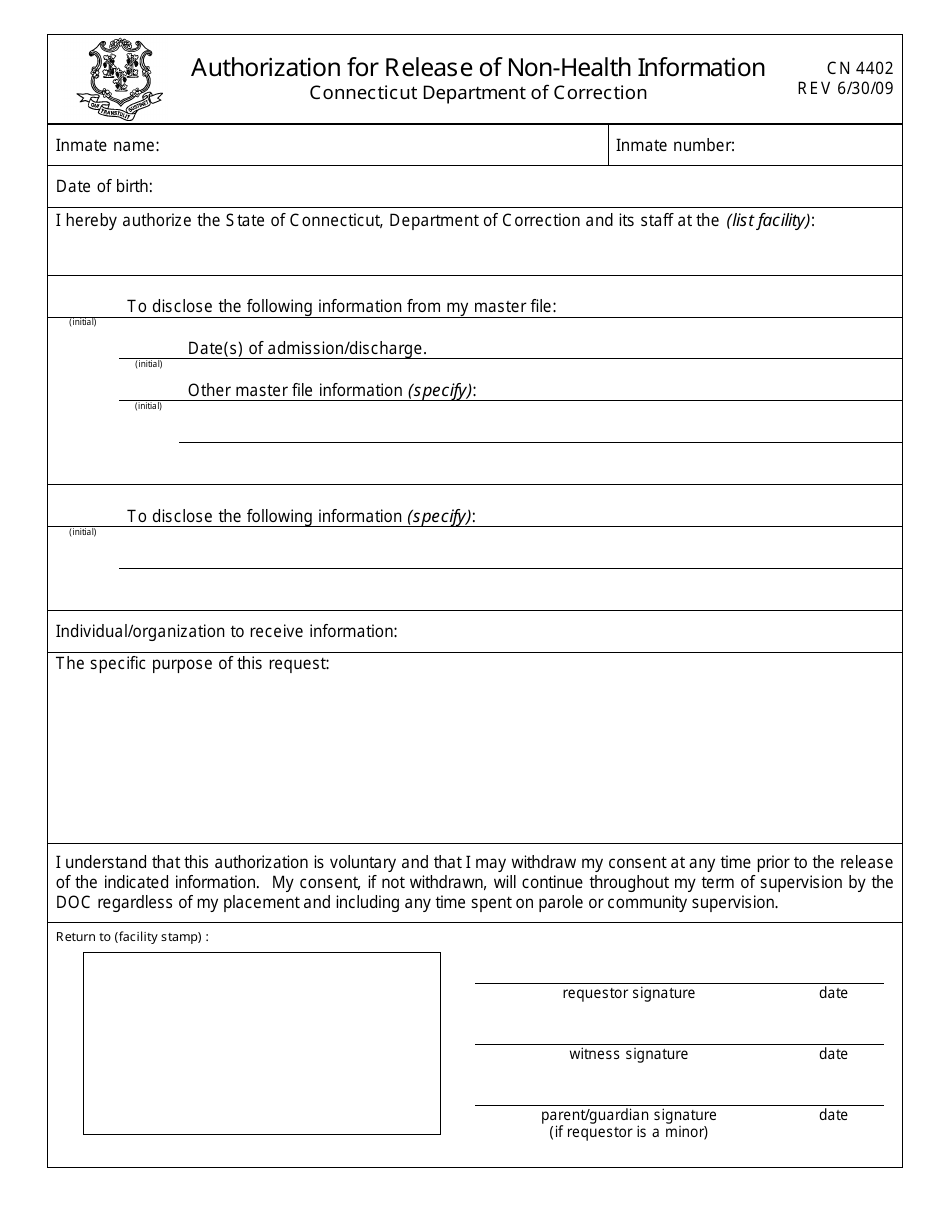 Form CN4402 Authorization for Release of Non-health Information - Connecticut, Page 1